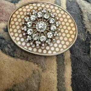 Beige belt buckle with brooch bling fits a 1 1/2 size belt not included